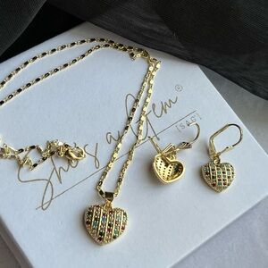 Gold Filled Heart Pendant Necklace and Earrings Set
